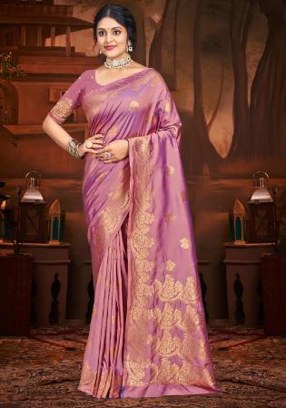 Picture of Beautiful Silk Pale Violet Red Saree