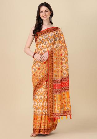 Picture of Marvelous Linen Golden Rod Saree