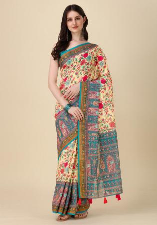 Picture of Enticing Linen Pale Golden Rod Saree