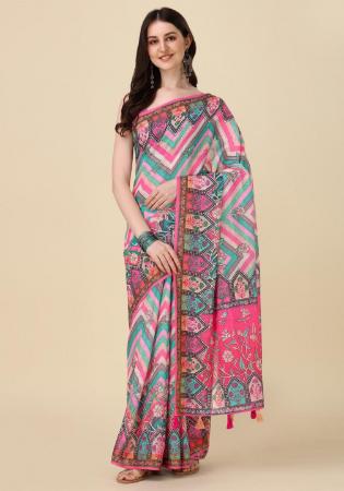 Picture of Statuesque Linen Hot Pink Saree