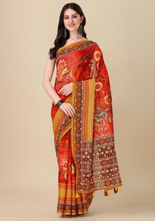 Picture of Splendid Linen Fire Brick Saree