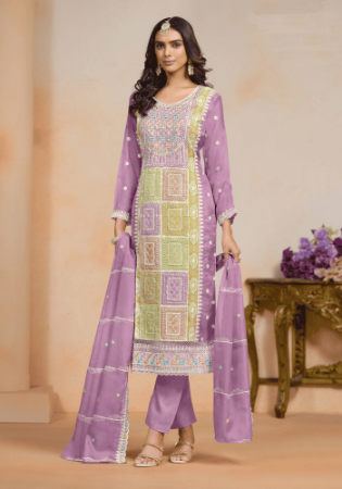 Picture of Organza Rosy Brown Straight Cut Salwar Kameez