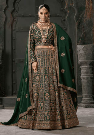 Picture of Fine Georgette Dark Olive Green Lehenga Choli