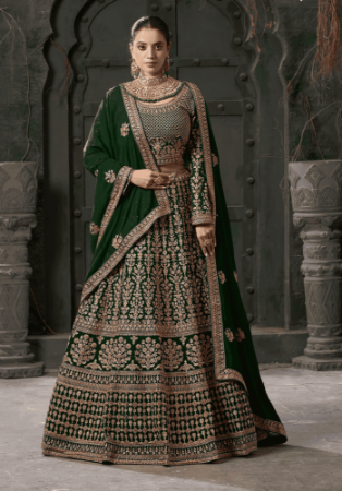 Picture of Delightful Georgette Dark Green Lehenga Choli