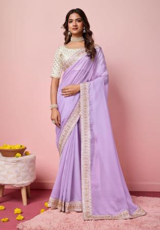 Picture of Excellent Organza Plum Saree