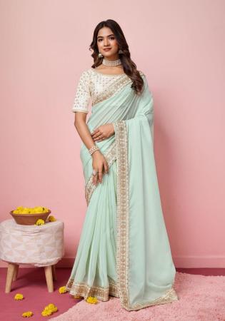 Picture of Shapely Organza Dark Sea Green Saree