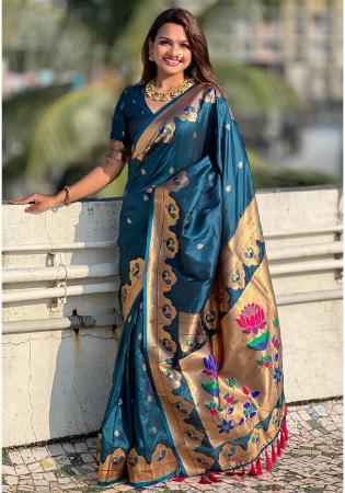 Picture of Statuesque Silk Steel Blue Saree