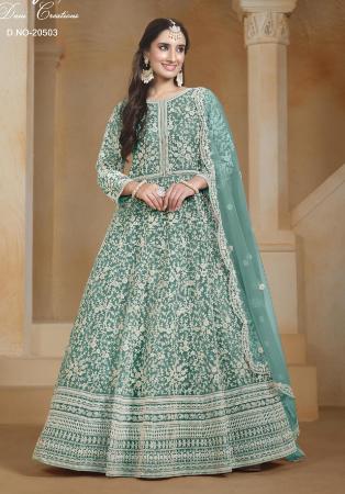 Picture of Comely Net Cadet Blue Anarkali Salwar Kameez