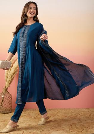 Picture of Comely Silk Navy Blue Readymade Salwar Kameez