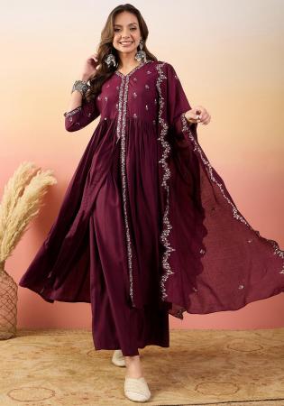 Picture of Nice Silk Maroon Readymade Salwar Kameez