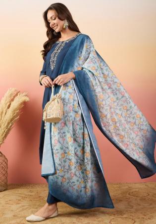 Picture of Appealing Silk Dark Slate Blue Readymade Salwar Kameez