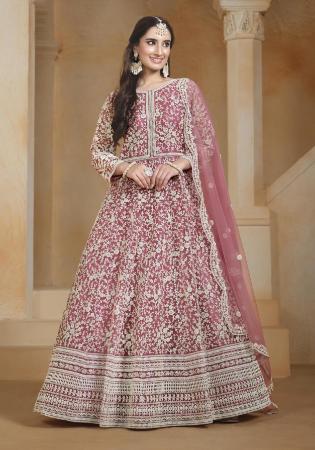 Picture of Well Formed Net Rosy Brown Anarkali Salwar Kameez