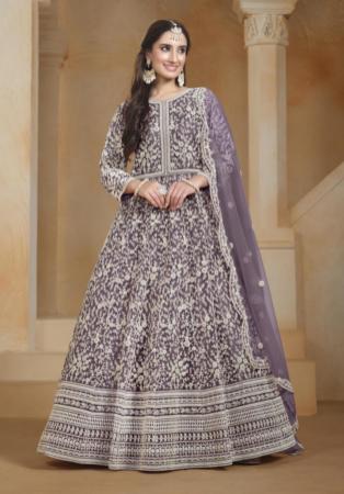 Picture of Sightly Net Plum Anarkali Salwar Kameez