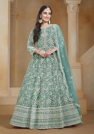 Picture of Enticing Net Cadet Blue Anarkali Salwar Kameez