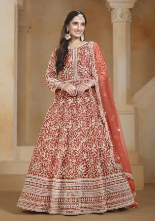 Picture of Good Looking Net Coral Anarkali Salwar Kameez