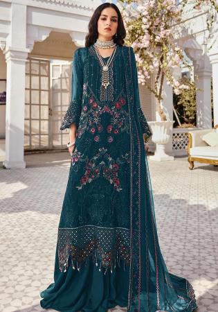 Picture of Georgette Midnight Blue Straight Cut Salwar Kameez