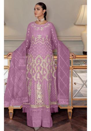 Picture of Wonderful Net Rosy Brown Straight Cut Salwar Kameez