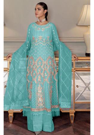 Picture of Medium Aqua Marine Straight Cut Salwar Kameez