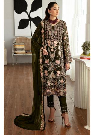 Picture of Georgette Dark Green Straight Cut Salwar Kameez