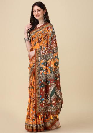 Picture of Enticing Linen & Silk Coral Saree