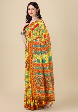 Picture of Sublime Linen & Silk Yellow Green Saree