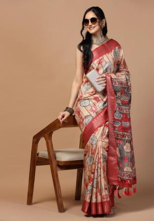 Picture of Comely Silk Dark Salmon Saree