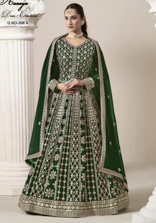 Picture of Georgette Dark Green Straight Cut Salwar Kameez