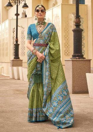 Picture of Ravishing Silk Dark Olive Green Saree