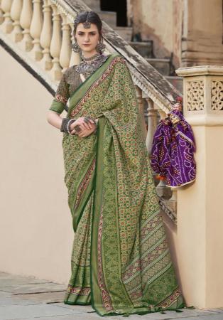 Picture of Well Formed Silk Dark Olive Green Saree