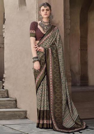 Picture of Pretty Silk Dark Olive Green Saree