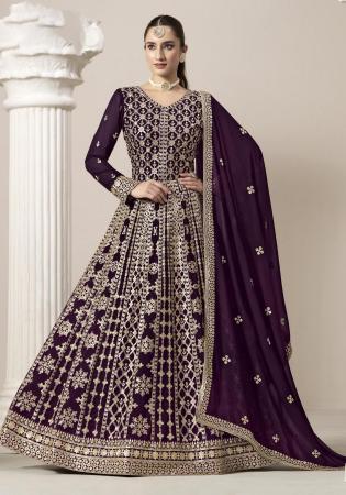 Picture of Georgette Dark Magenta Anarkali Salwar Kameez