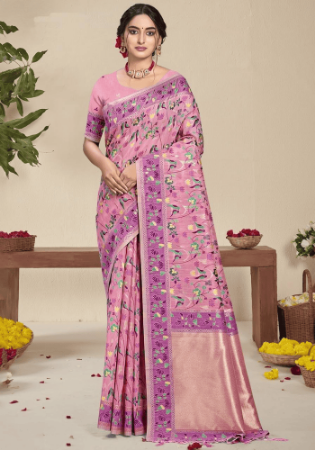 Picture of Magnificent Silk Pale Violet Red Saree