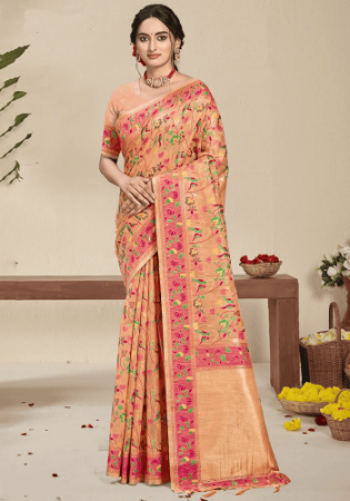 Picture of Beauteous Silk Dark Salmon Saree