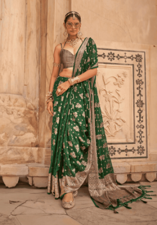 Picture of Admirable Georgette Dark Olive Green Saree