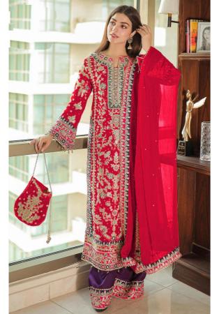 Picture of Chiffon & Silk Crimson Straight Cut Salwar Kameez