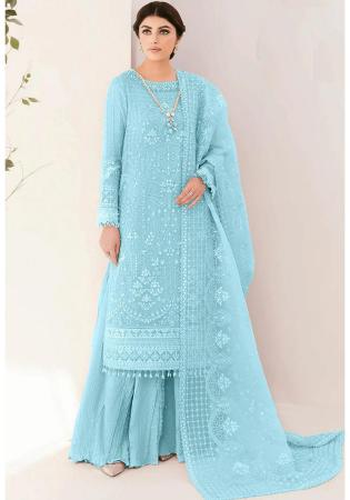 Picture of Organza Light Blue Straight Cut Salwar Kameez