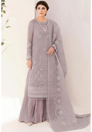 Picture of Excellent Organza Dark Grey Straight Cut Salwar Kameez