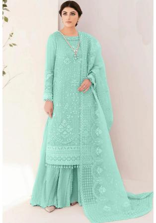 Picture of Organza Powder Blue Straight Cut Salwar Kameez