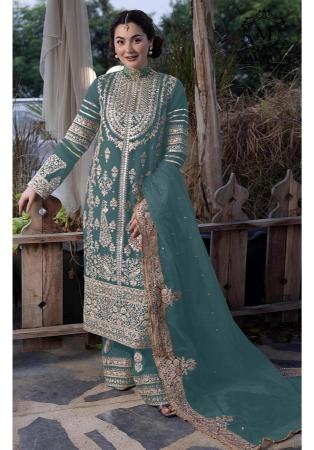 Picture of Georgette Medium Sea Green Straight Cut Salwar Kameez