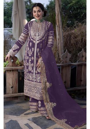 Picture of Sublime Georgette Purple Straight Cut Salwar Kameez