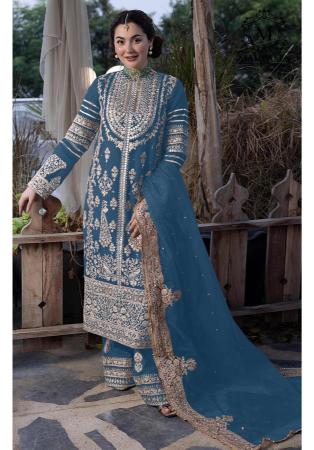 Picture of Georgette Dark Slate Grey Straight Cut Salwar Kameez