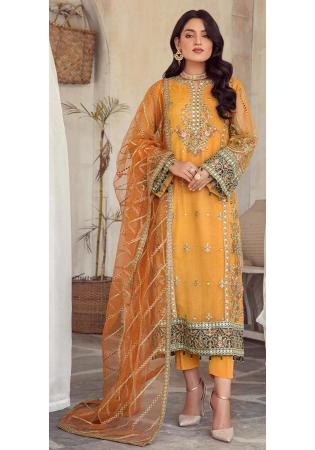 Picture of Organza Sandy Brown Straight Cut Salwar Kameez