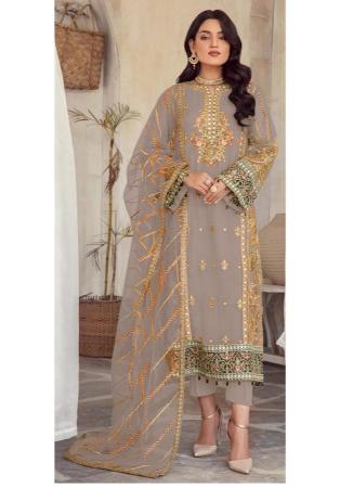 Picture of Sightly Organza Beige Straight Cut Salwar Kameez