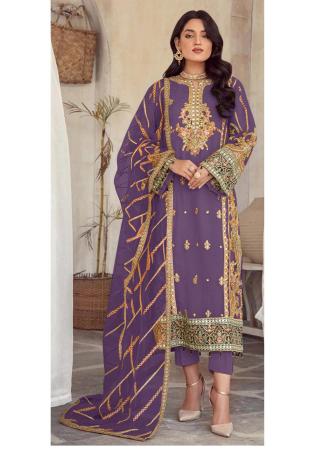 Picture of Stunning Organza Purple Straight Cut Salwar Kameez