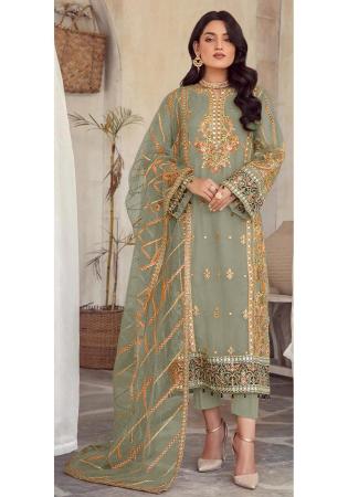 Picture of Good Looking Organza Grey Straight Cut Salwar Kameez