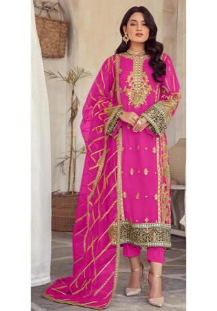 Picture of Organza Medium Violet Red Straight Cut Salwar Kameez