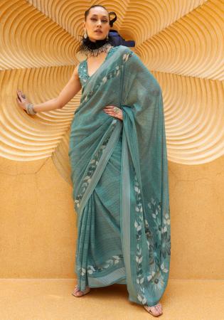 Picture of Classy Georgette & Silk Cadet Blue Saree