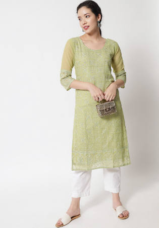 Picture of Delightful Georgette Dark Khaki Kurtis & Tunic