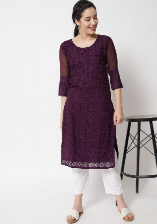 Picture of Lovely Georgette Dark Magenta Kurtis & Tunic