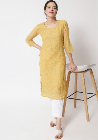 Picture of Well Formed Georgette Burly Wood Kurtis & Tunic